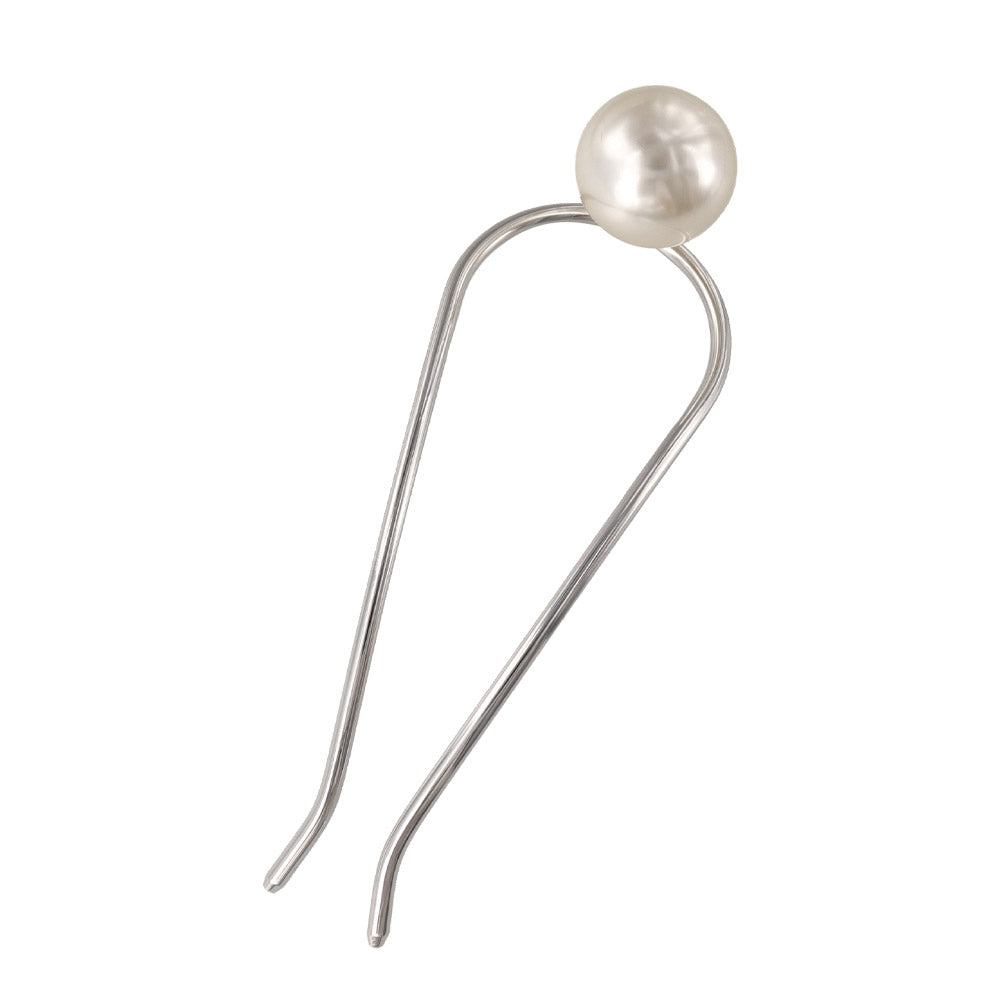 かんざし hair stick メタル ビッグ パール U字 カーブ ヘアコーム ヘアスティック