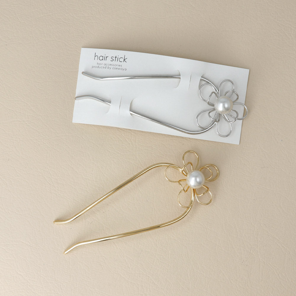 かんざし hair stick メタル ワイヤー フラワー 花 立体 U字 カーブ ヘアコーム ヘアスティック