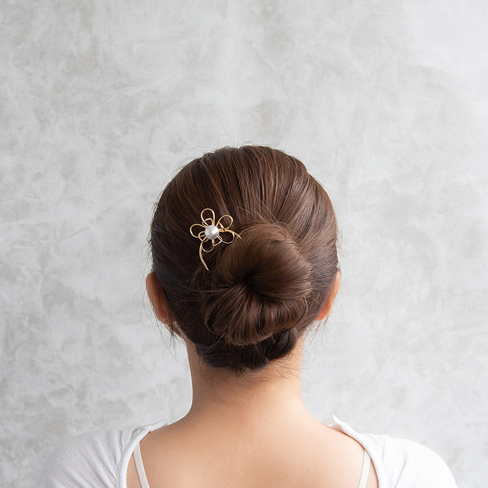 かんざし hair stick メタル ワイヤー フラワー 花 立体 U字 カーブ ヘアコーム ヘアスティック