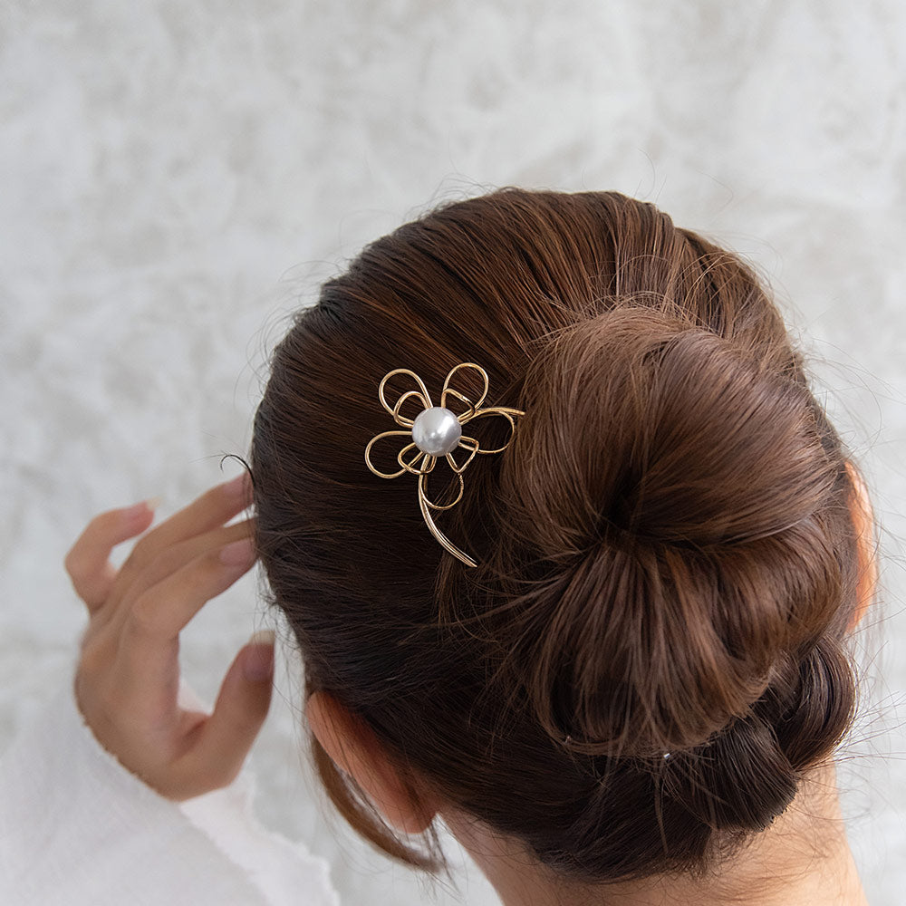 かんざし hair stick メタル ワイヤー フラワー 花 立体 U字 カーブ ヘアコーム ヘアスティック
