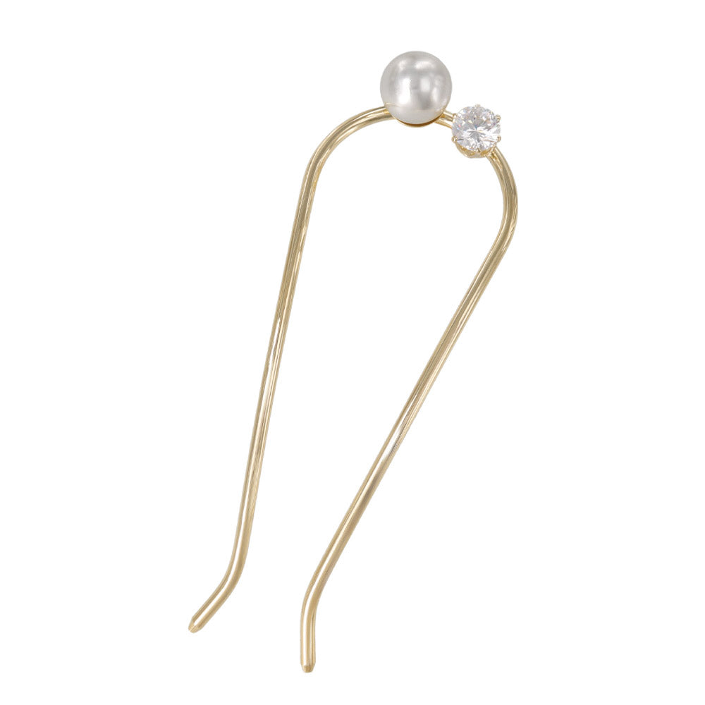 かんざし hair stick メタル キュービックジルコニア パール U字 カーブ ヘアコーム ヘアスティック