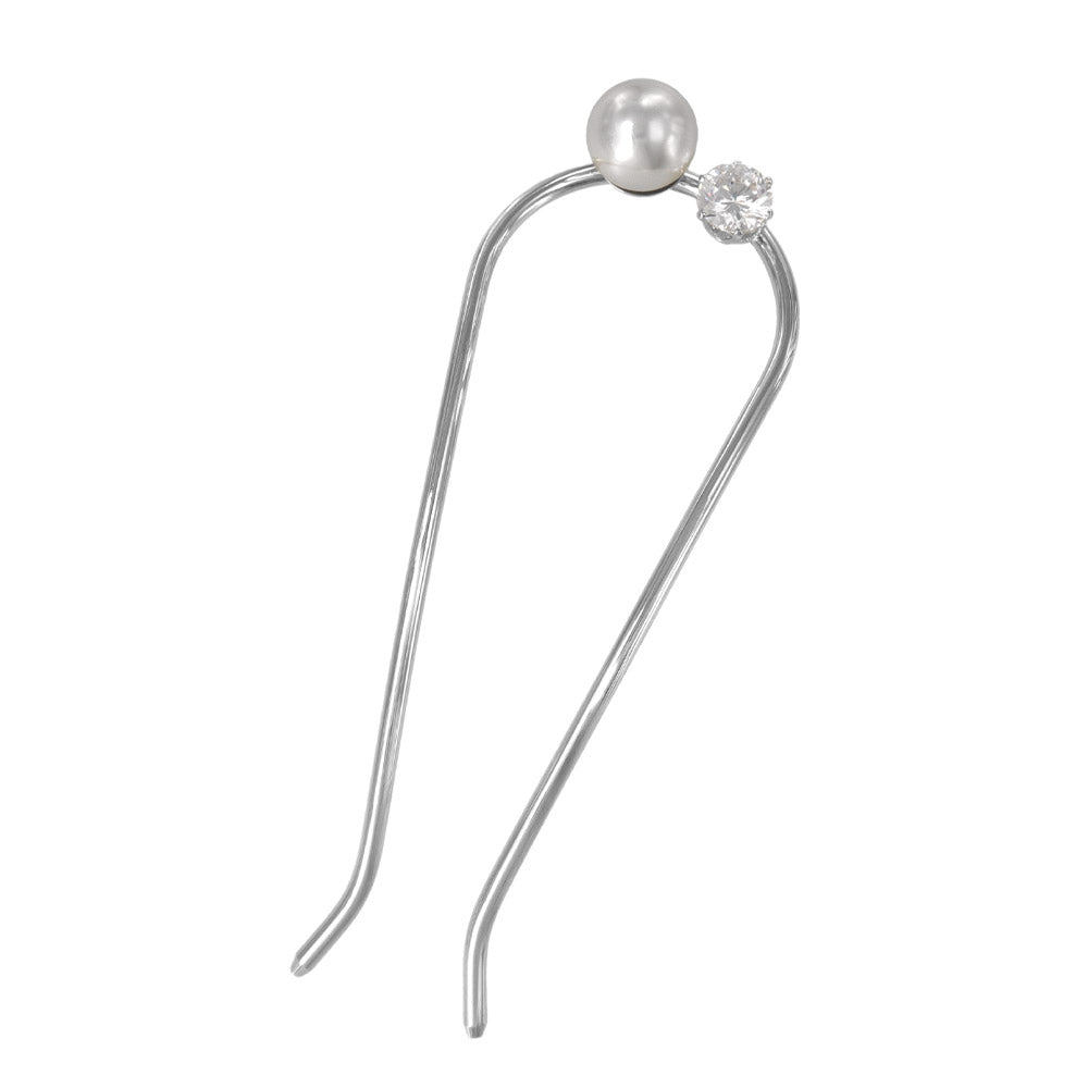 かんざし hair stick メタル キュービックジルコニア パール U字 カーブ ヘアコーム ヘアスティック