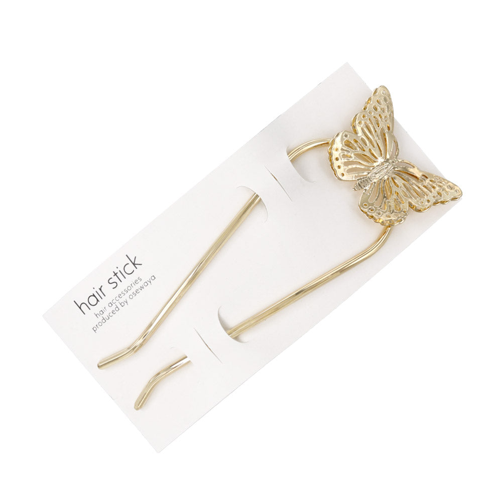 かんざし hair stick メタル 透かし バタフライ 蝶 U字 カーブ ヘアコーム ヘアスティック