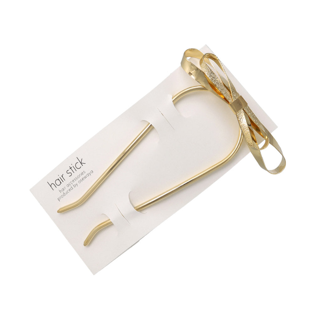 かんざし hair stick メタル ダブル リボン 梨地 U字 カーブ ヘアコーム ヘアスティック
