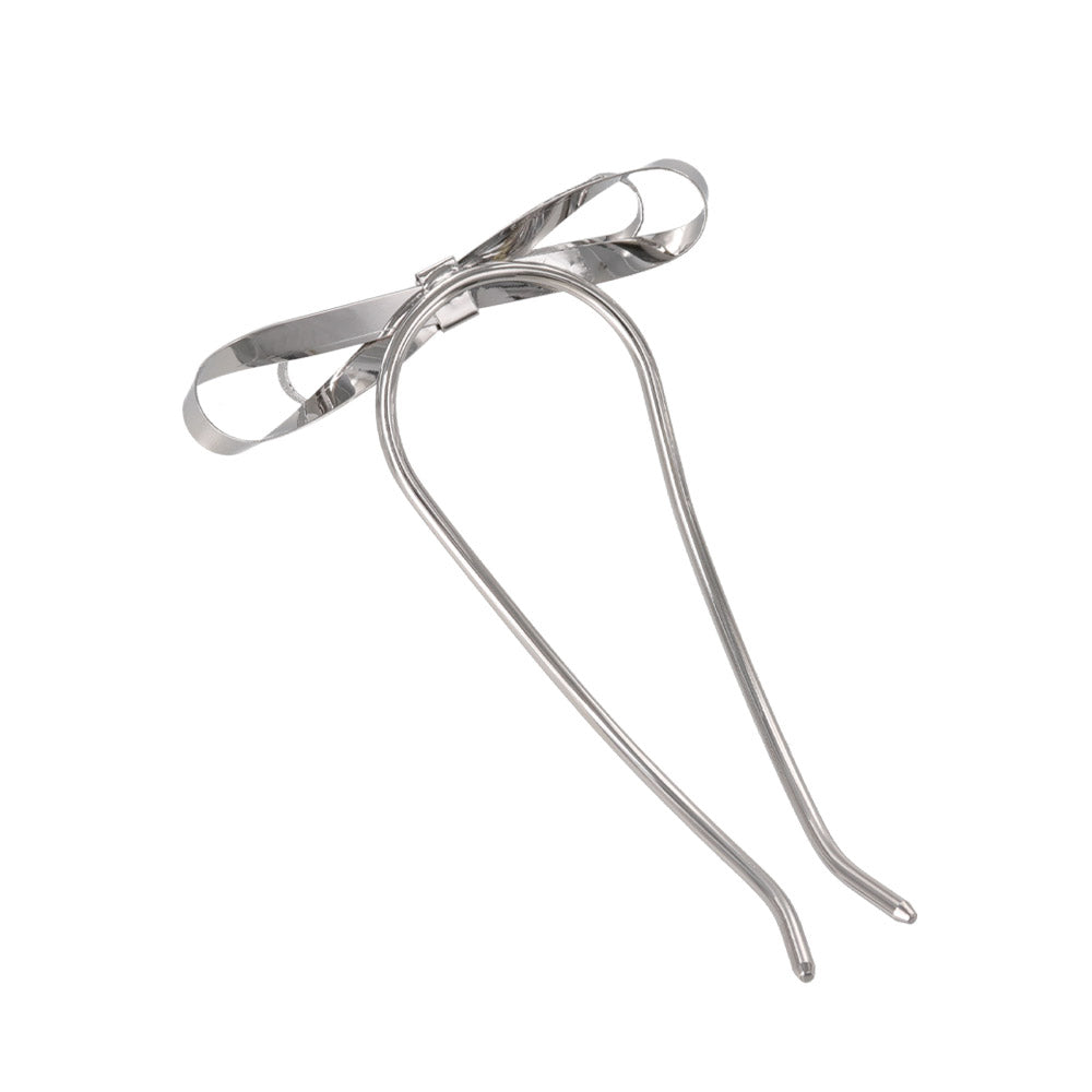 かんざし hair stick メタル ダブル リボン 梨地 U字 カーブ ヘアコーム ヘアスティック