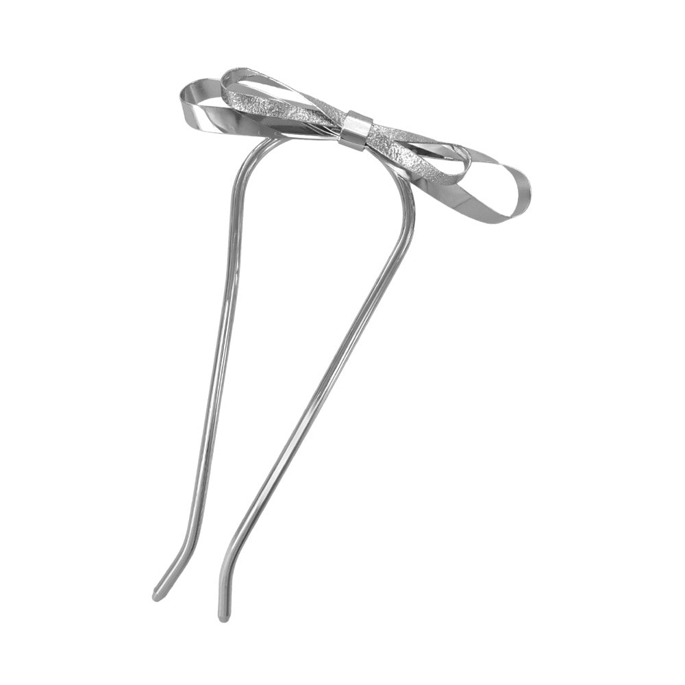 かんざし hair stick メタル ダブル リボン 梨地 U字 カーブ ヘアコーム ヘアスティック