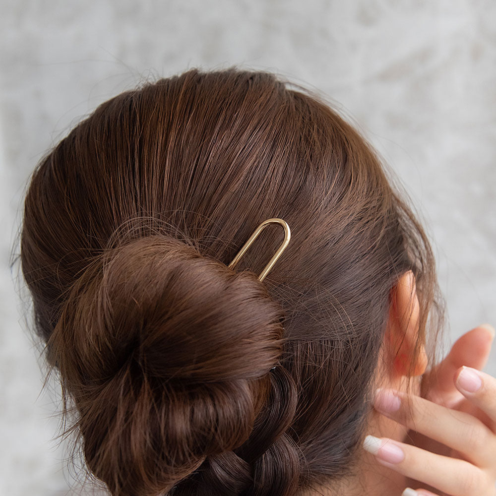 かんざし hair stick メタル スリム U字 カーブ ヘアコーム ヘアスティック
