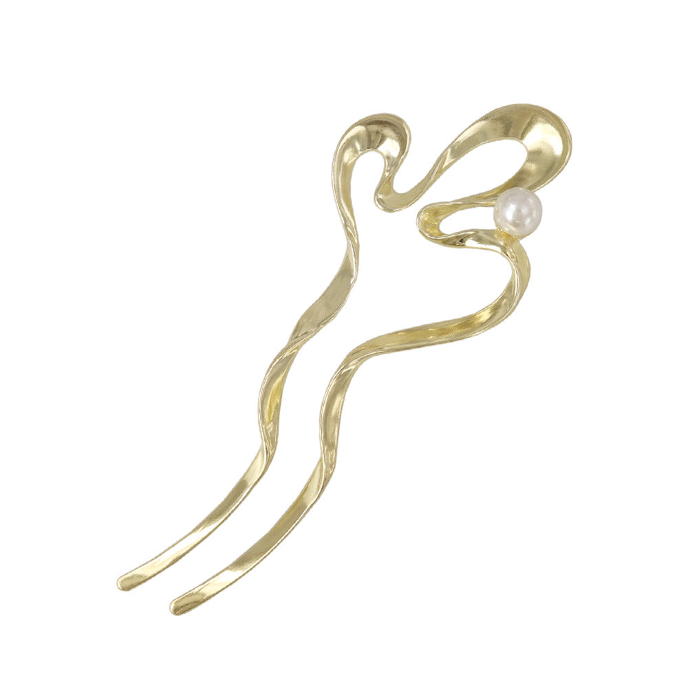かんざし hair stick メタル ウェーブ ライン カーブ パール U字 ヘアスティック