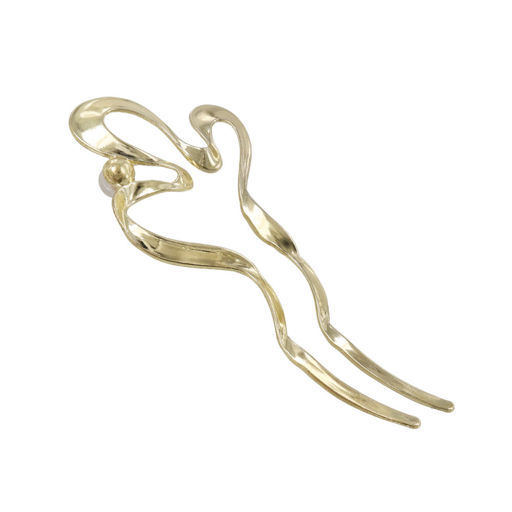 かんざし hair stick メタル ウェーブ ライン カーブ パール U字 ヘアスティック