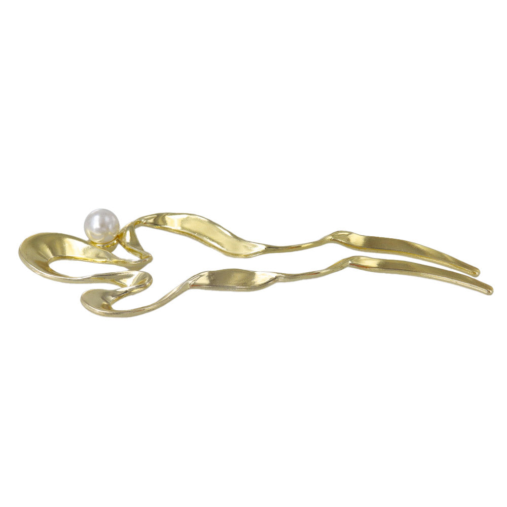 かんざし hair stick メタル ウェーブ ライン カーブ パール U字 ヘアスティック