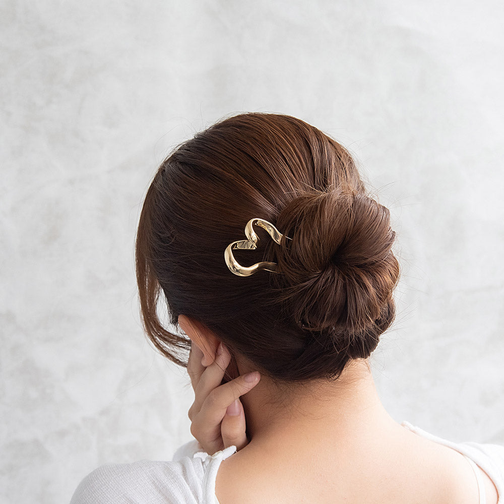 かんざし hair stick ニッケルフリー メタル ツイスト ハート U字 ヘアスティック