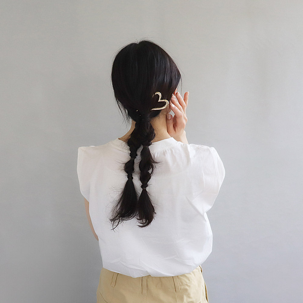 かんざし hair stick ニッケルフリー メタル マット ハート U字 ウェーブ ヘアコーム ヘアスティック