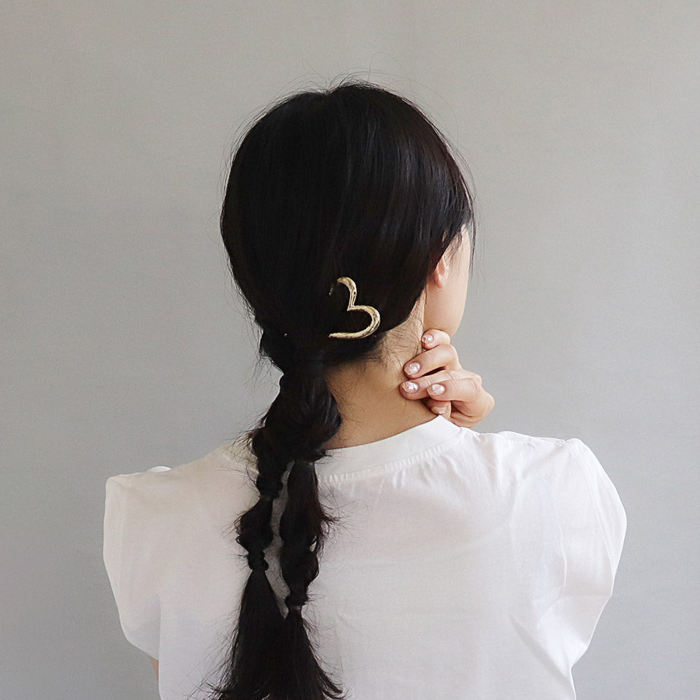 かんざし hair stick ニッケルフリー メタル マット ハート U字 ウェーブ ヘアコーム ヘアスティック