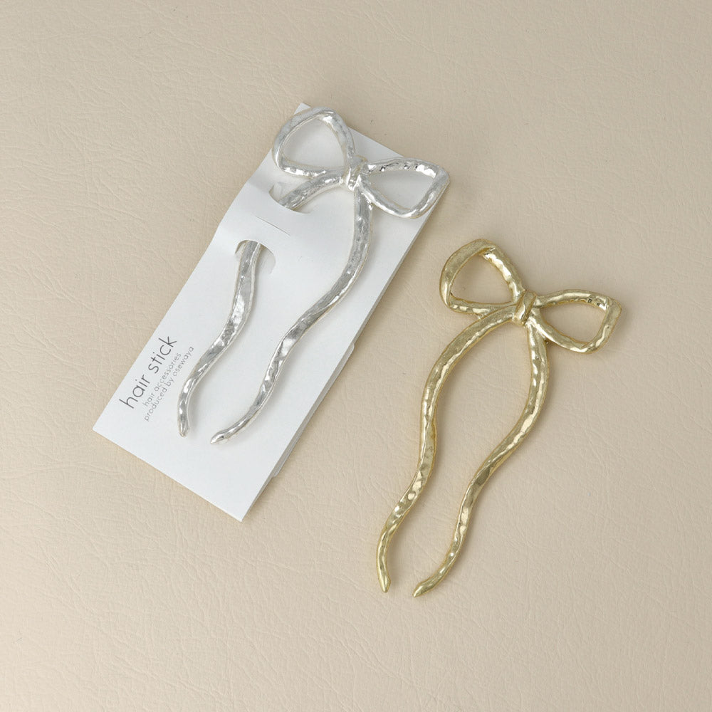 かんざし hair stick ニッケルフリー メタル マット リボン U字 ウェーブ ヘアコーム ヘアスティック