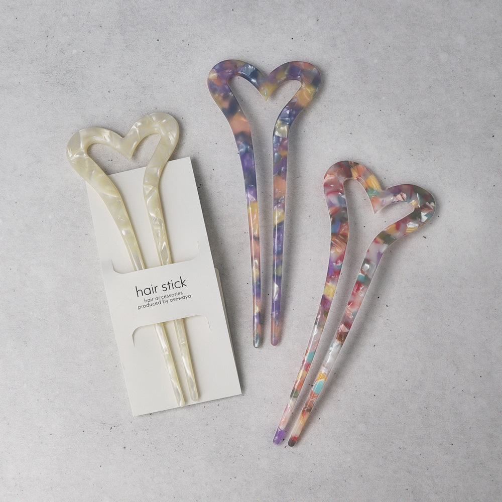 かんざし hair stick マーブル カラー ハート U字