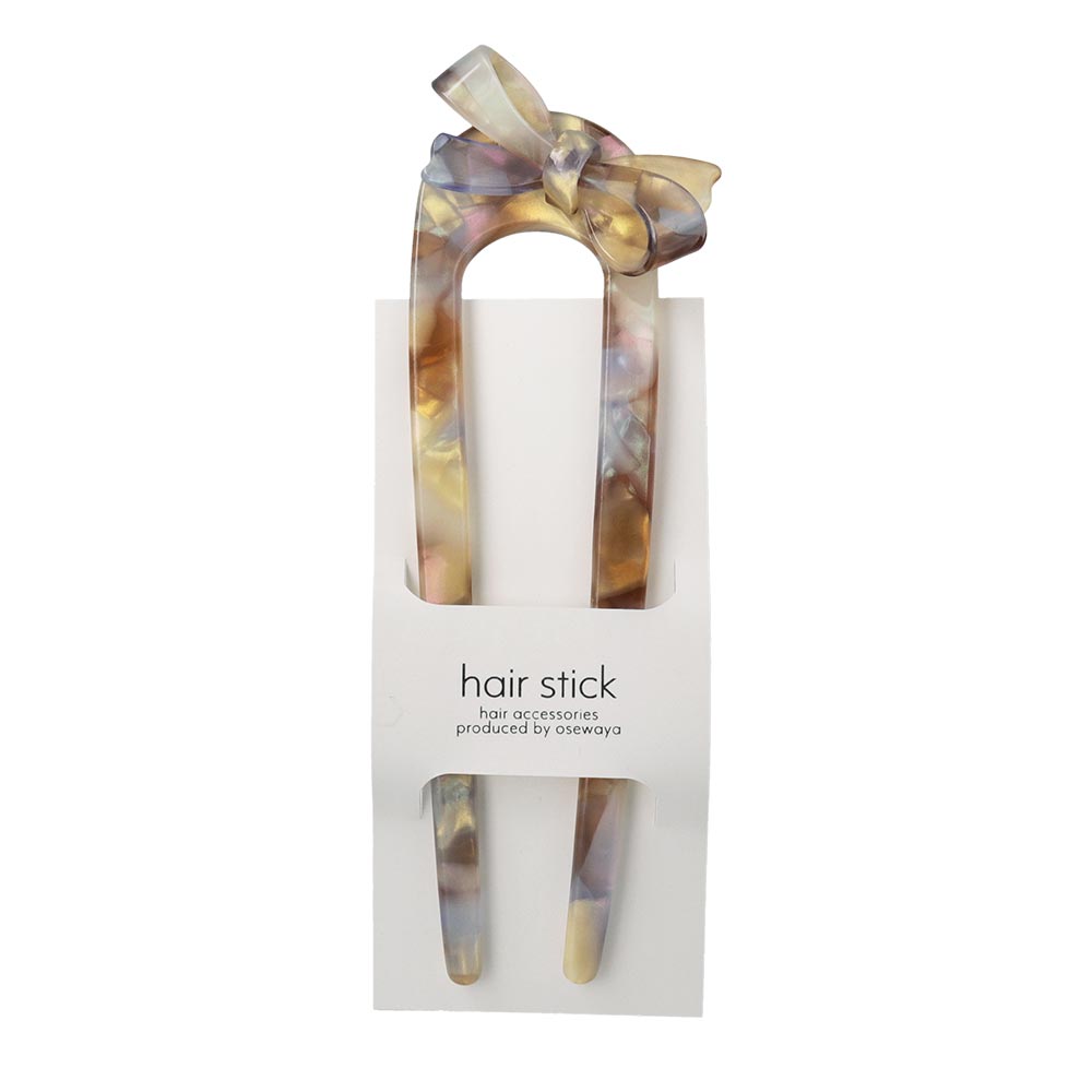 かんざし hair stick マーブル カラー 立体 リボン U字