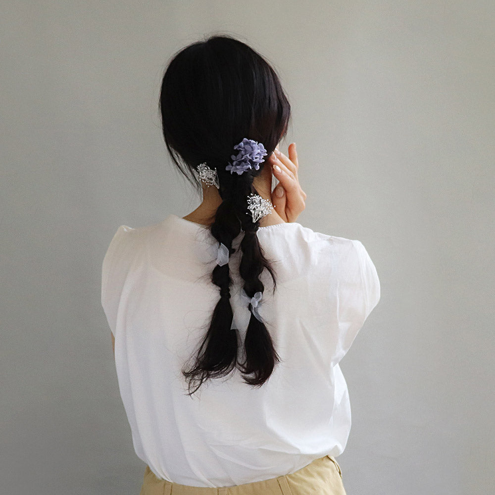 ヘアピン ドライフラワー 紫陽花 かすみ草 オーガンジー リボン 5本セット Uピン