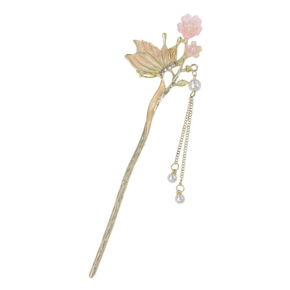 かんざし hair stick メタル フラワー バタフライ グラデーション ストーン パール チェーン 下がり 簪