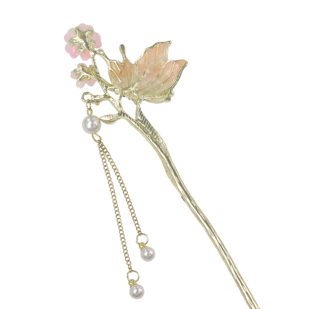 かんざし hair stick メタル フラワー バタフライ グラデーション ストーン パール チェーン 下がり 簪