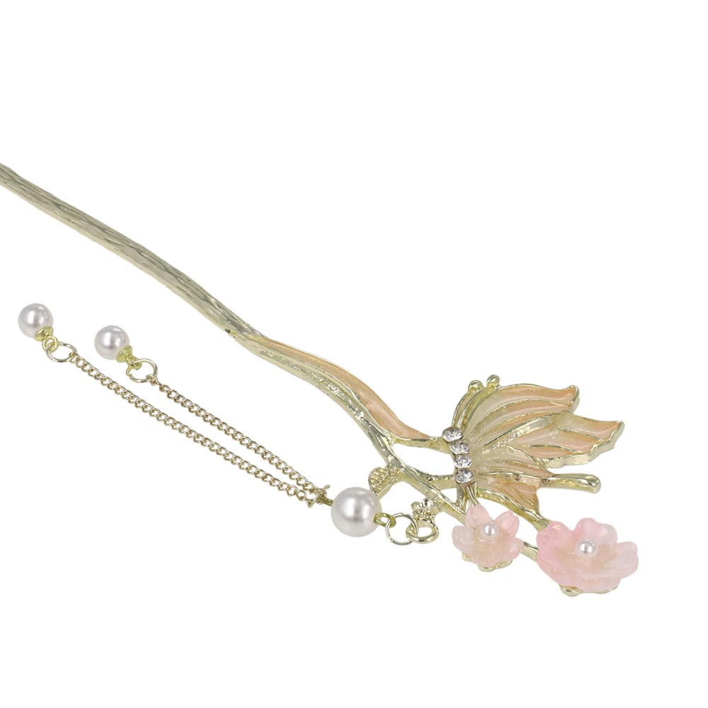 かんざし hair stick メタル フラワー バタフライ グラデーション ストーン パール チェーン 下がり 簪