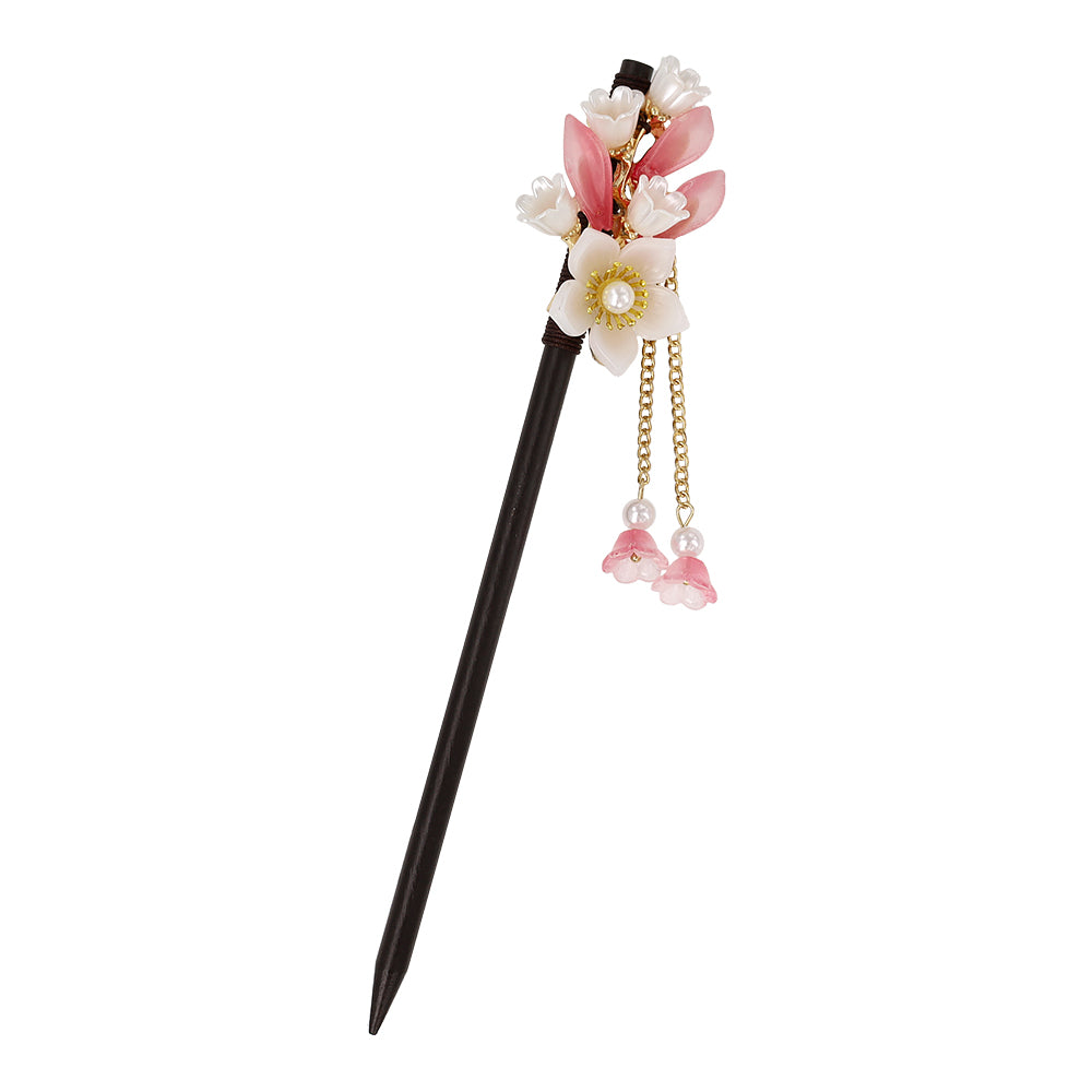 かんざし hair stick フラワー グラデーション パール チェーン 下がり ウッド