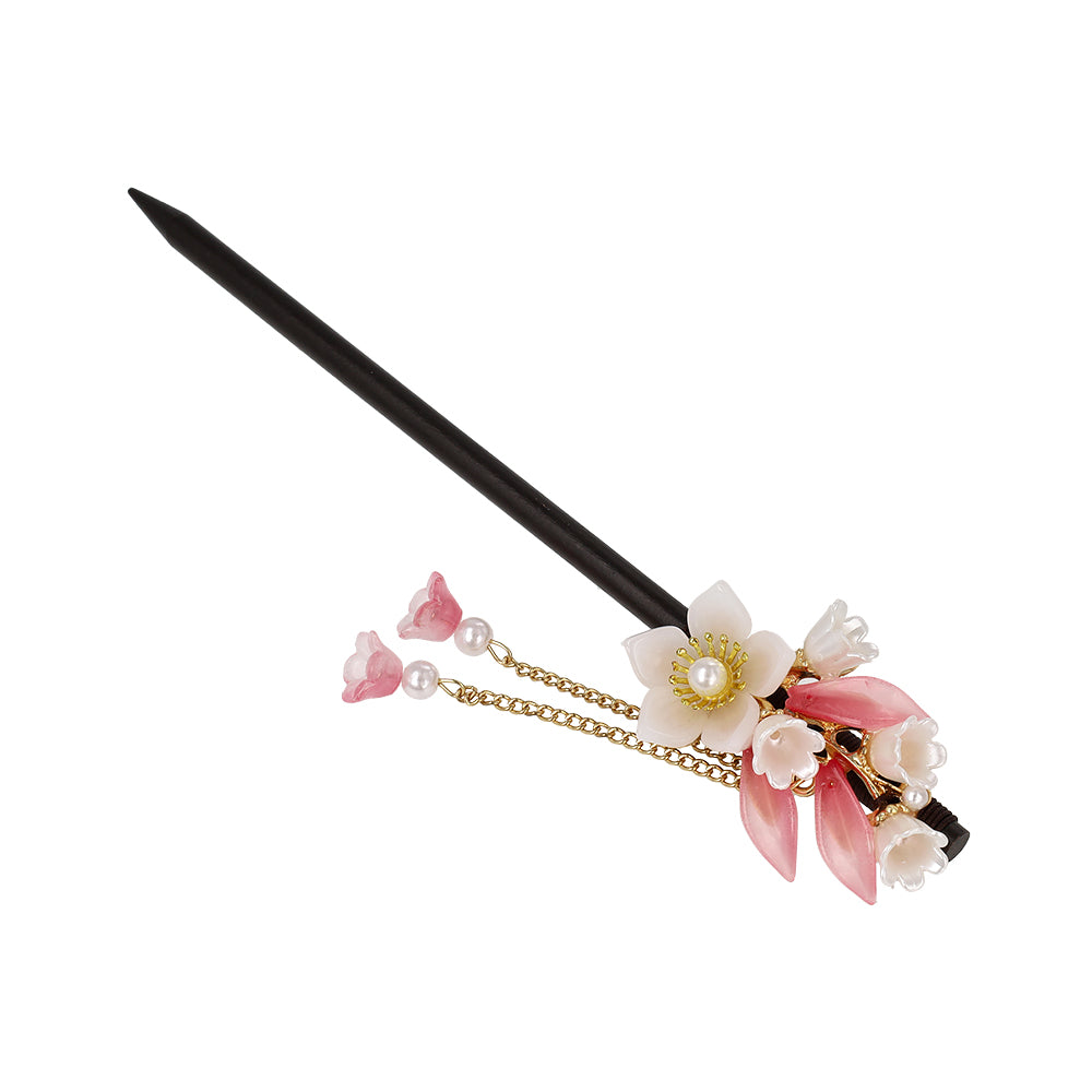 かんざし hair stick フラワー グラデーション パール チェーン 下がり ウッド