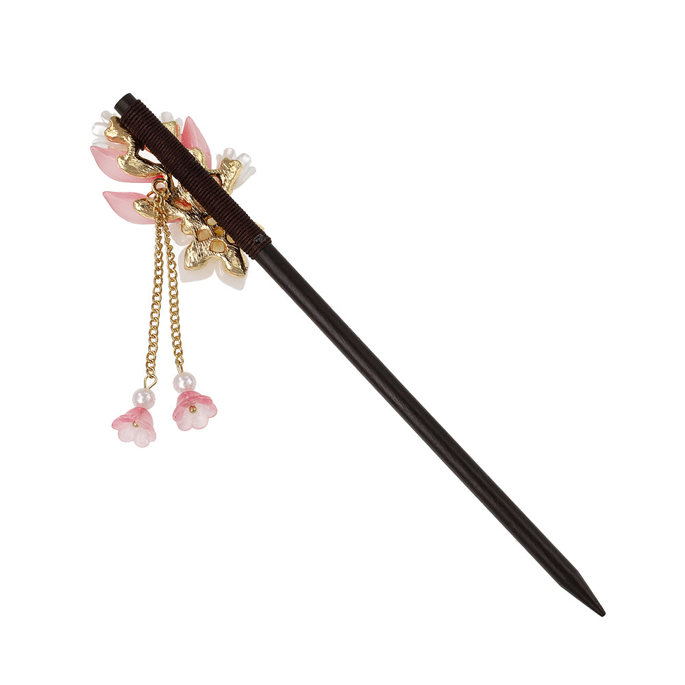 かんざし hair stick フラワー グラデーション パール チェーン 下がり ウッド