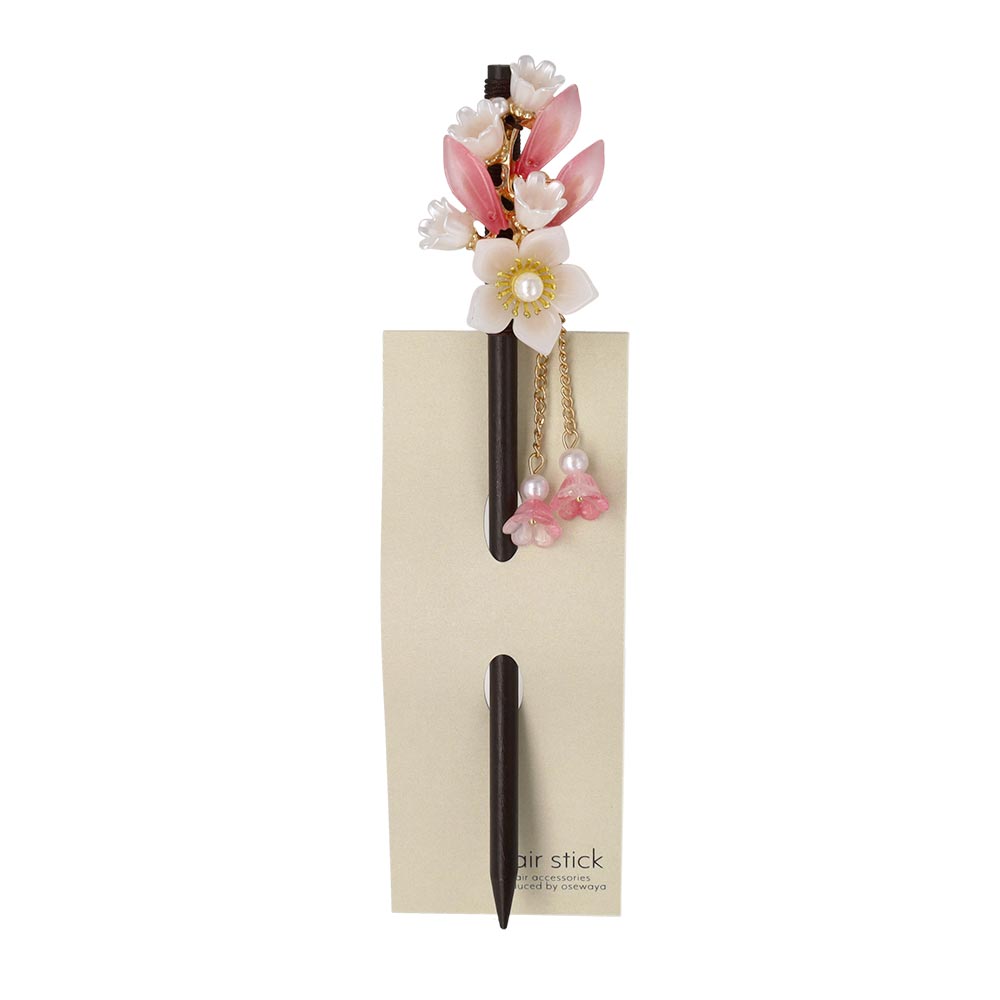 かんざし hair stick フラワー グラデーション パール チェーン 下がり ウッド