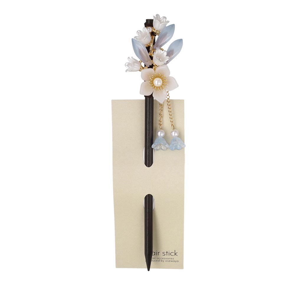 かんざし hair stick フラワー グラデーション パール チェーン 下がり ウッド
