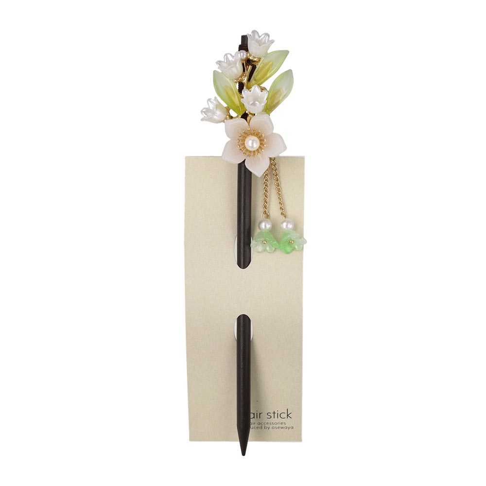 かんざし hair stick フラワー グラデーション パール チェーン 下がり ウッド