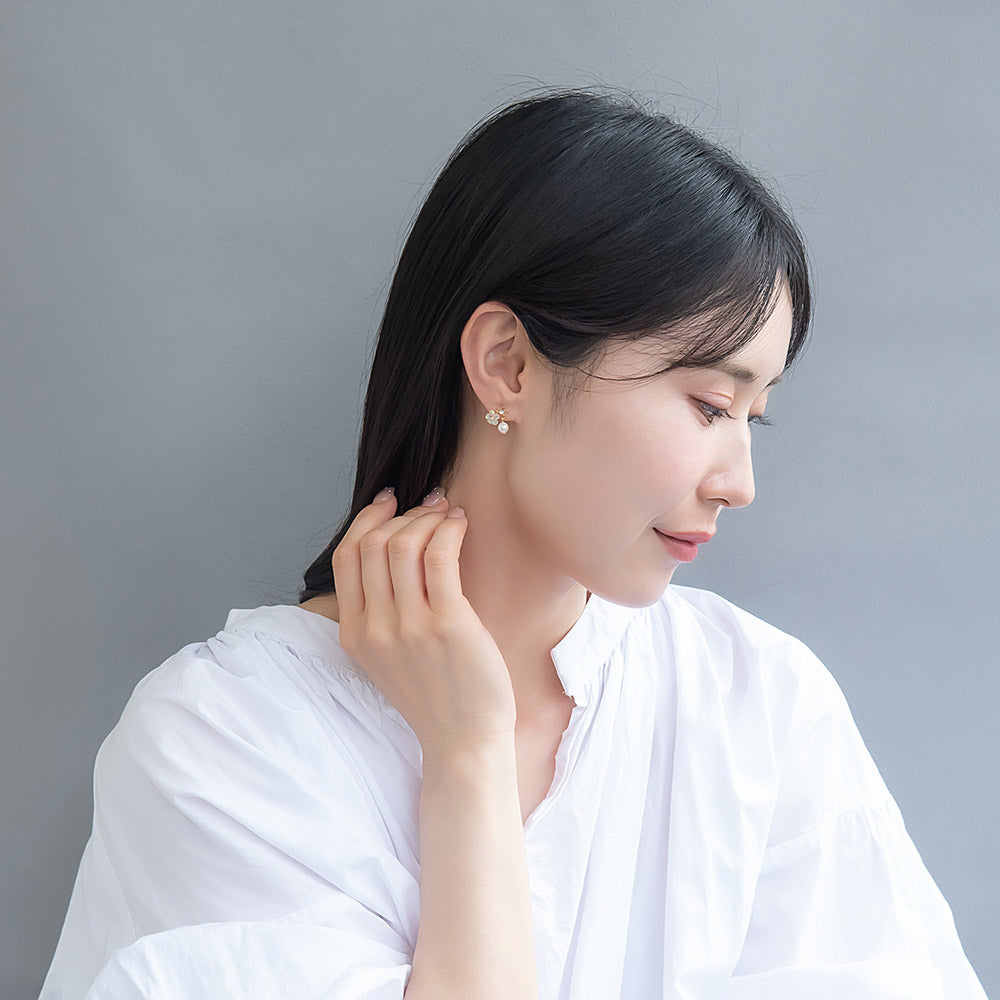 樹脂ピアス ニッケルフリー メタル フラワー オーロラ カラー ストーン パール 5個セット スタッドピアス ドロップピアス
