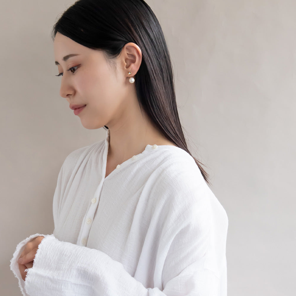 樹脂ピアス ニッケルフリー プラパール ガラス メタル フラワー 2way バックキャッチ スタッドピアス