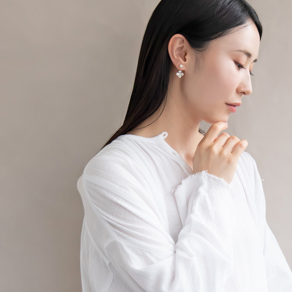 樹脂ピアス ニッケルフリー プラパール ガラス メタル フラワー 2way バックキャッチ スタッドピアス