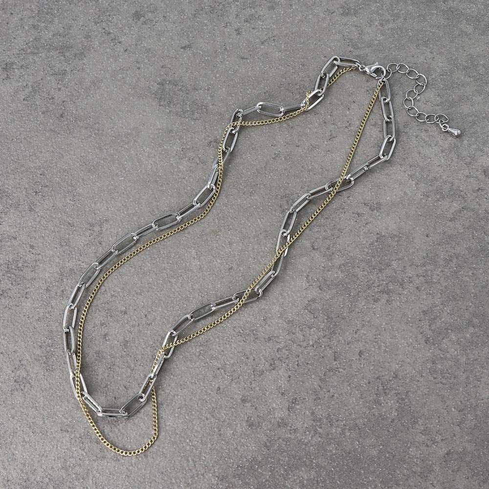 ネックレス Combination Metal ニッケルフリー メタル オーバル キヘイ ダブル チェーン 2連 ショートネックレス