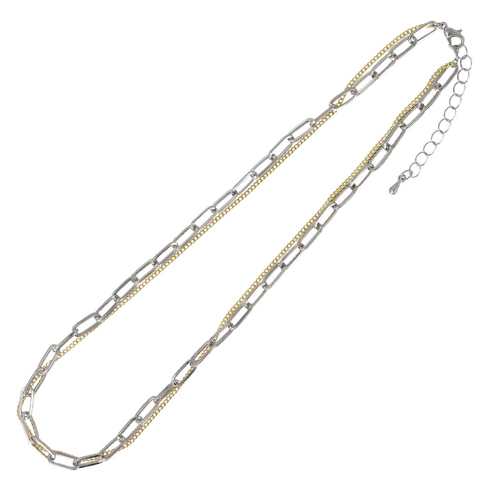 ネックレス Combination Metal ニッケルフリー メタル オーバル キヘイ ダブル チェーン 2連 ショートネックレス