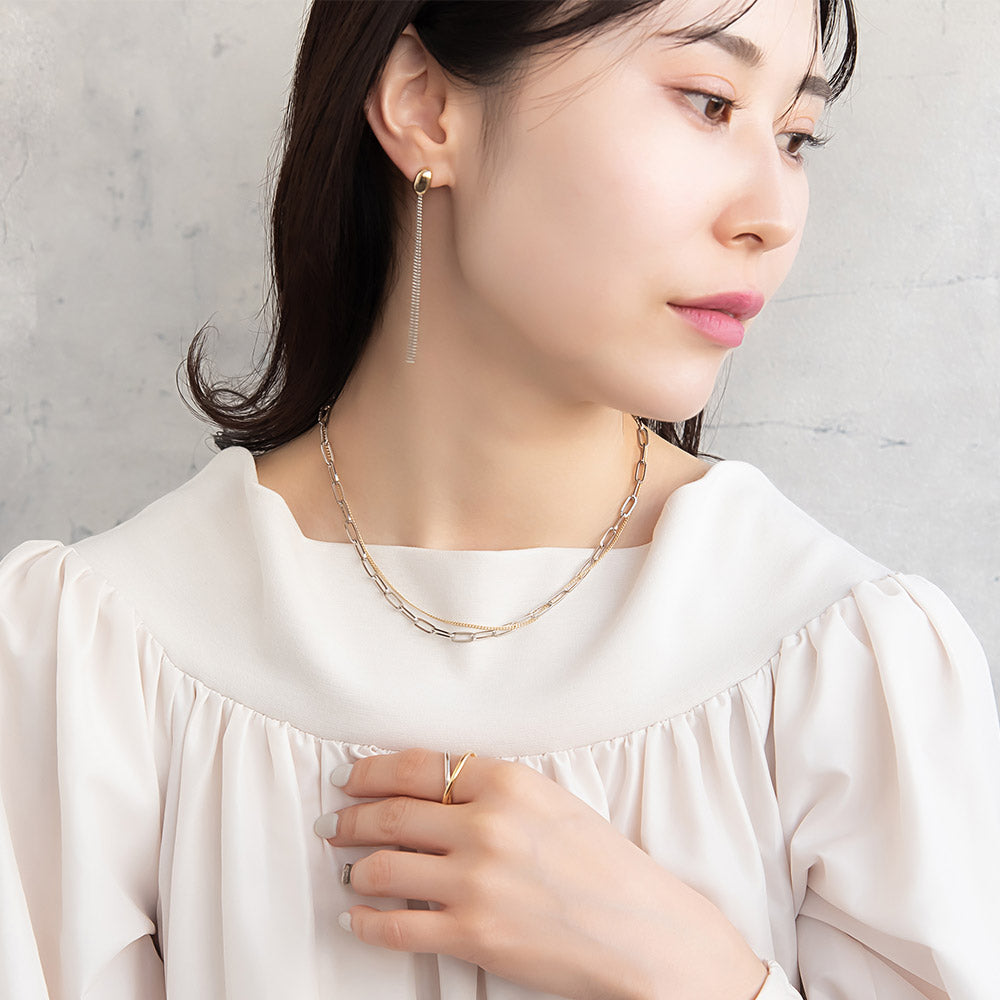 ネックレス Combination Metal ニッケルフリー メタル オーバル キヘイ ダブル チェーン 2連 ショートネックレス