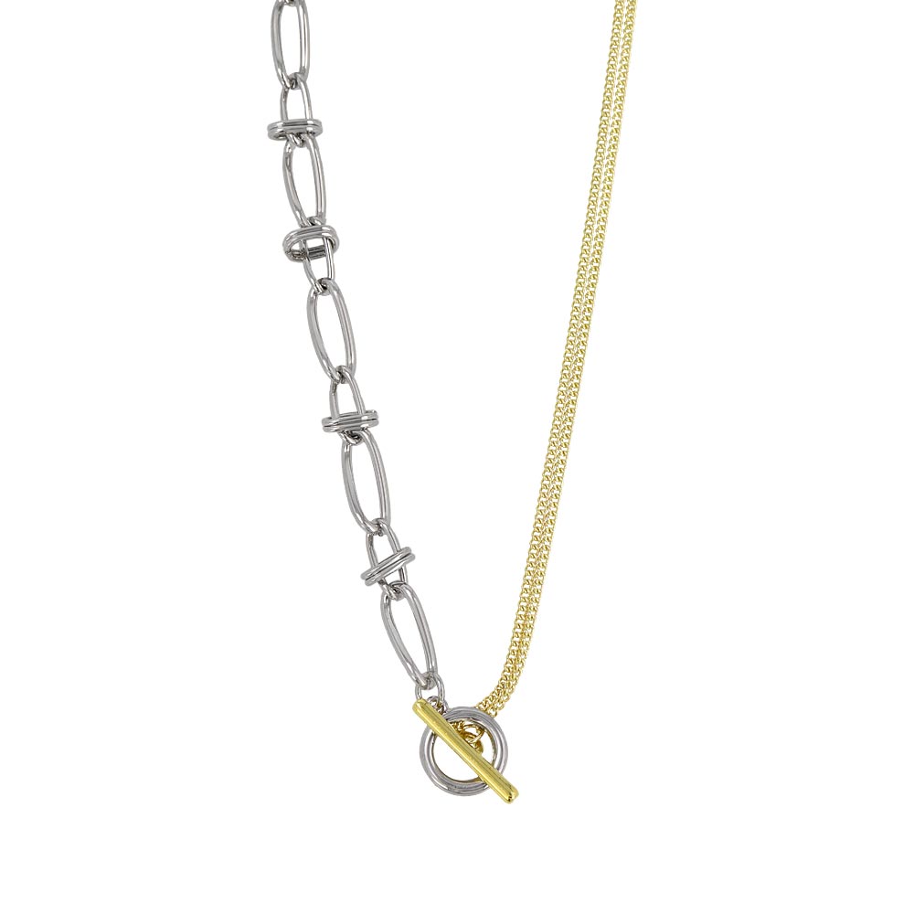 ネックレス Combination Metal ニッケルフリー メタル ハーフ オーバル ツイスト リング キヘイ チェーン マンテル ロングネックレス