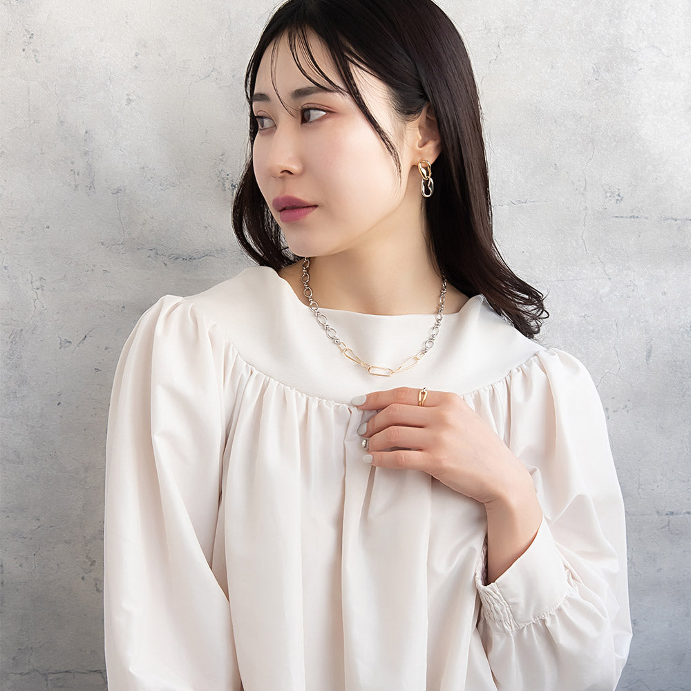 ネックレス Combination Metal ニッケルフリー メタル オーバル ツイスト ビーズ チェーン マンテル ショートネックレス