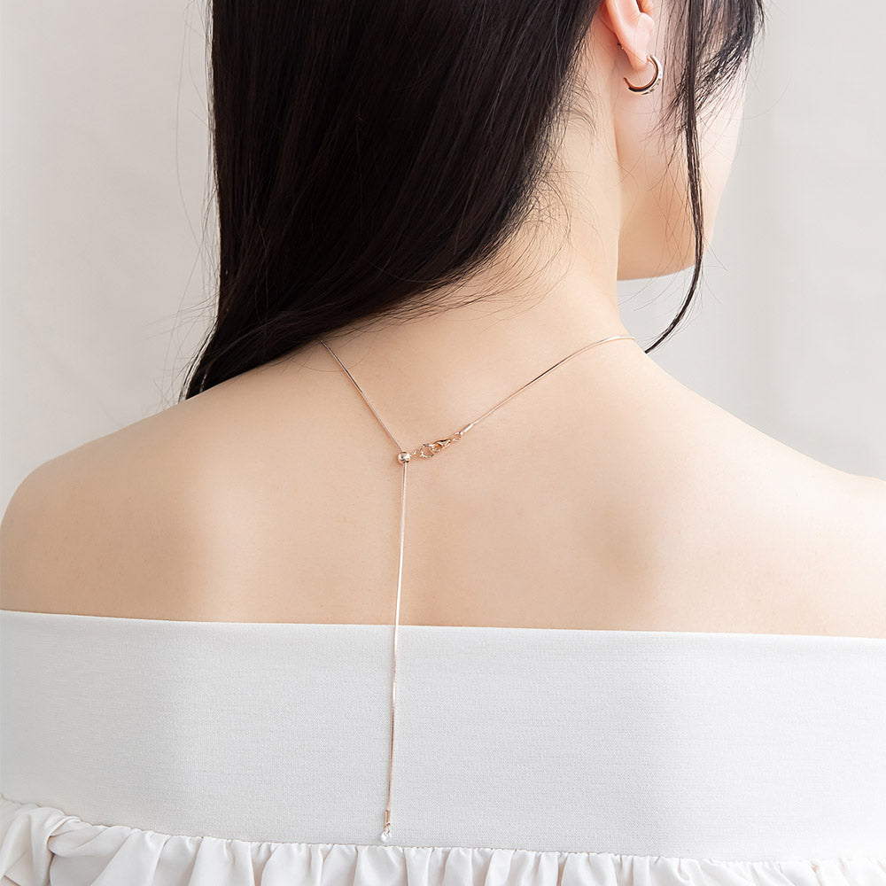 ネックレス ニッケルフリー ロゼシルバー メタル キュービックジルコニア ストーン トリプル クロス リング スライドボール スネークチェーン ロングネックレス