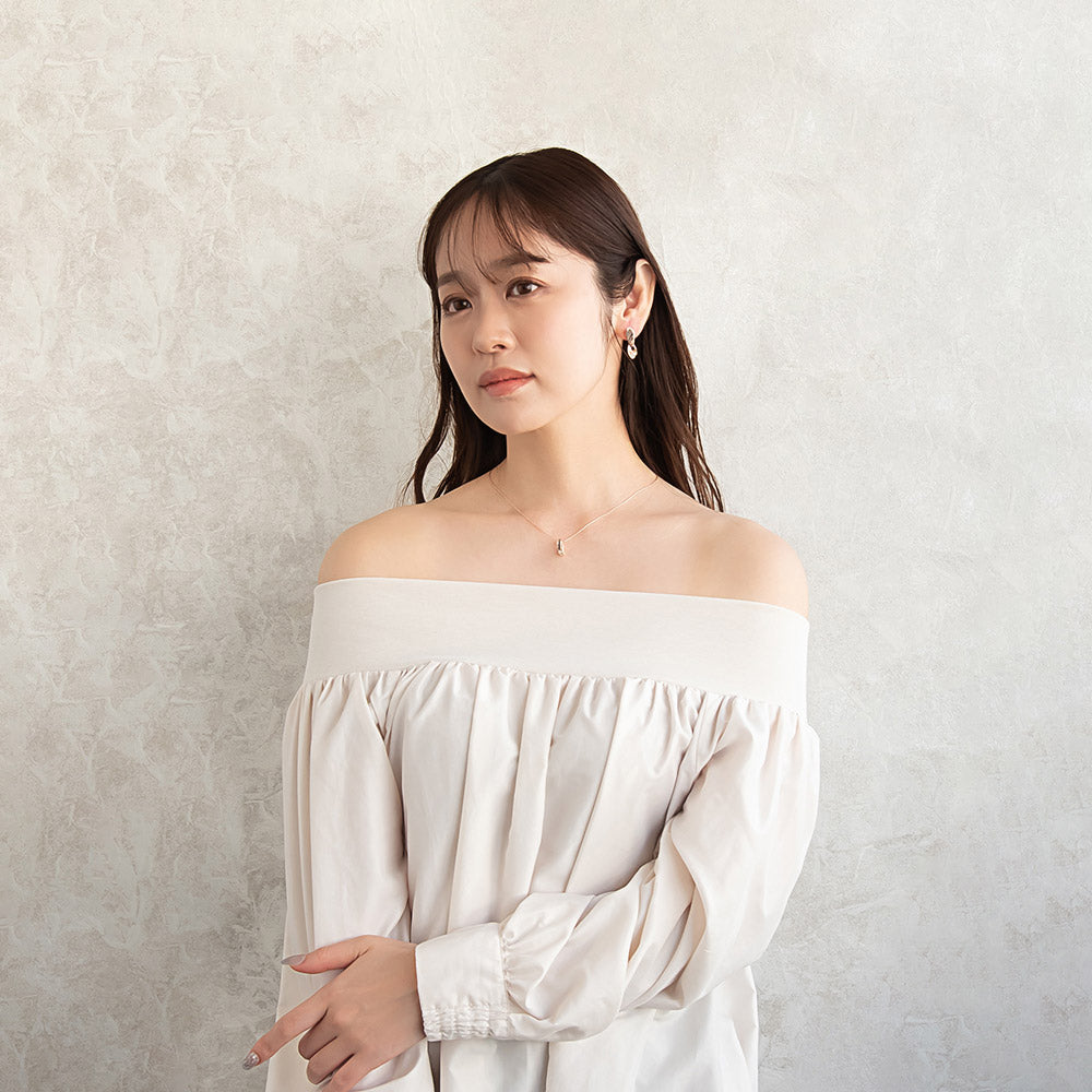 ネックレス ニッケルフリー ロゼシルバー メタル キュービックジルコニア パール ドロップ カーブ プレート ショートネックレス