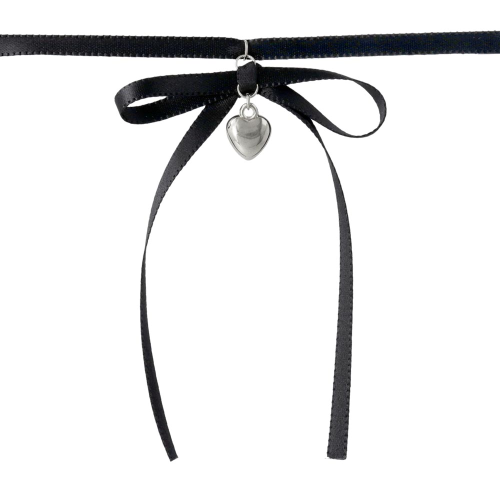 ネックレス ニッケルフリー メタル チャーム ミニ ハート スリム リボン ブラック チョーカー