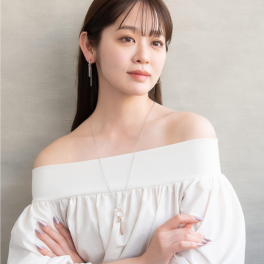 ネックレス Combination Metal ニッケルフリー メタル リング ドロップ オーバル スライドボール スネークチェーン ロングネックレス