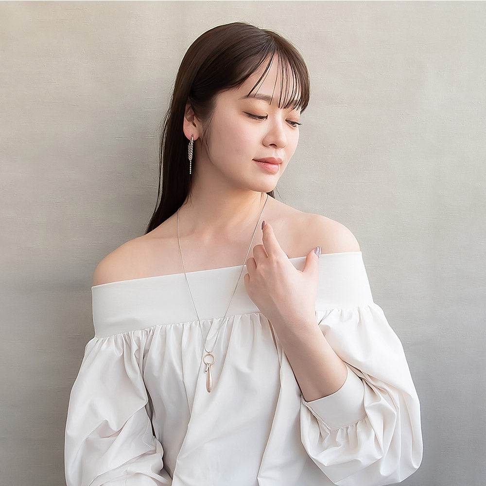 ネックレス Combination Metal ニッケルフリー メタル リング ドロップ オーバル スライドボール スネークチェーン ロングネックレス