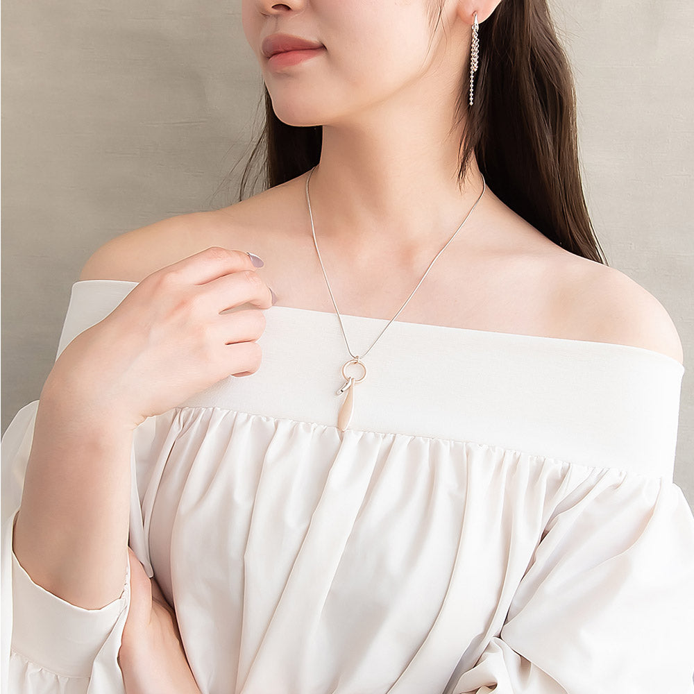 ネックレス Combination Metal ニッケルフリー メタル リング ドロップ オーバル スライドボール スネークチェーン ロングネックレス