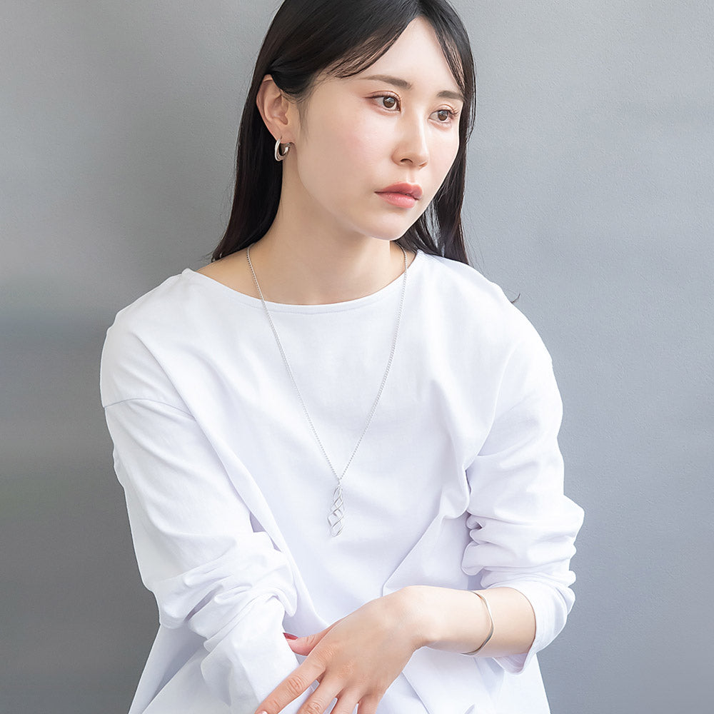 ネックレス ニッケルフリー sable silver メタル ダブル ツイスト ライン ドロップ ペンダントネックレス