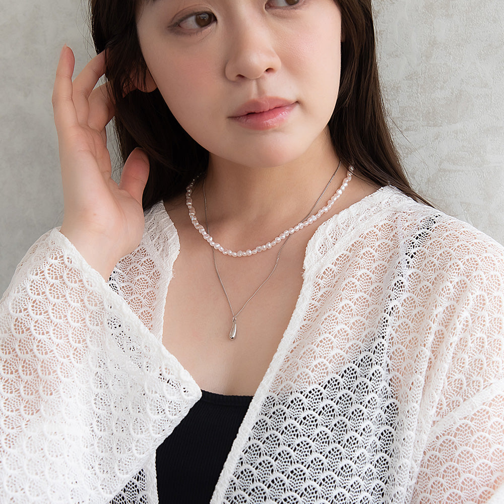 ネックレス ニッケルフリー メタル ドロップ チェーン パール 2連風 ショートネックレス
