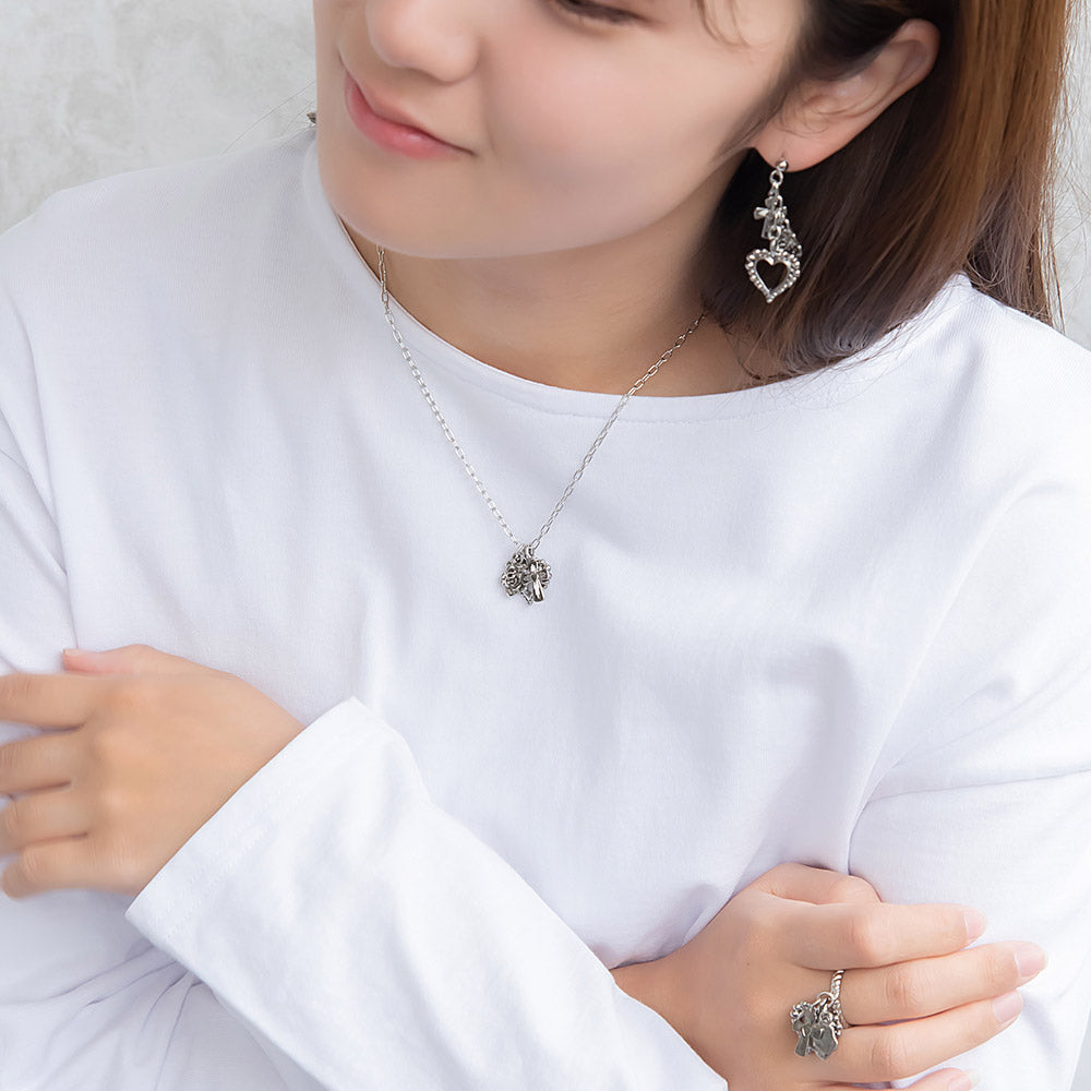 ネックレス yura ニッケルフリー メタル ハート クロス バラ オーバル チェーン ショートネックレス