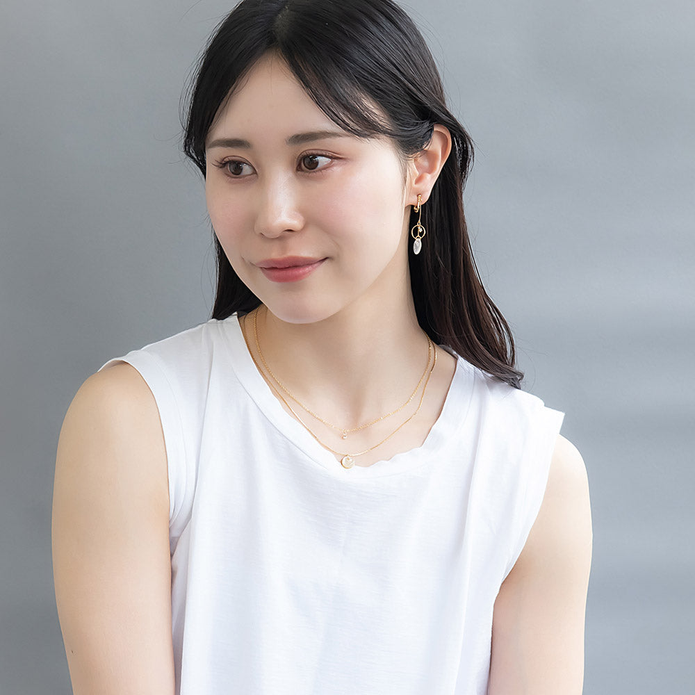 ネックレス ニッケルフリー メタル シェル サークル プレート ストーン 2連 チェーン ショートネックレス