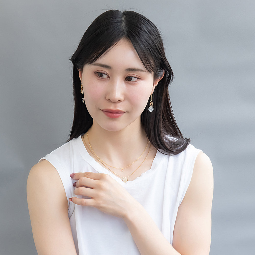 ネックレス ニッケルフリー メタル シェル サークル プレート ストーン 2連 チェーン ショートネックレス