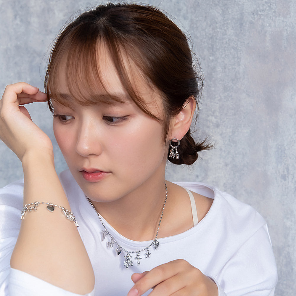ネックレス yura ニッケルフリー メタル リボン ユニコーン ハート クマ クロス スター オーバルボール チェーン ショートネックレス